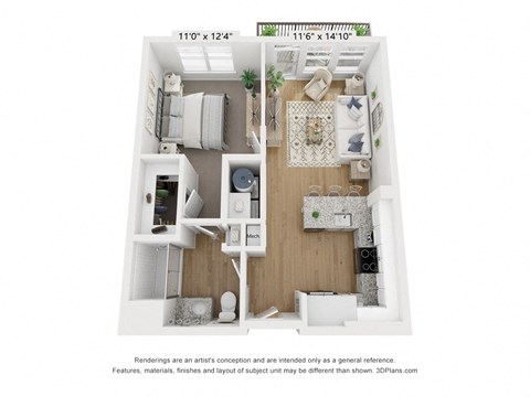 Floor plan image of A1, 1-bedroom apartment